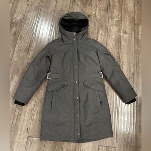 Eddie Bauer Down Parka Coat Womens Medium Gray Zip Snap Goosedown Long Length